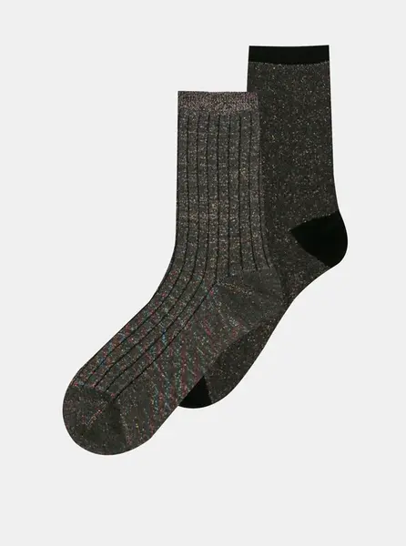 Sada dvou párů tmavě šedých vzorovaných ponožek ONLY Coffee - Dámské