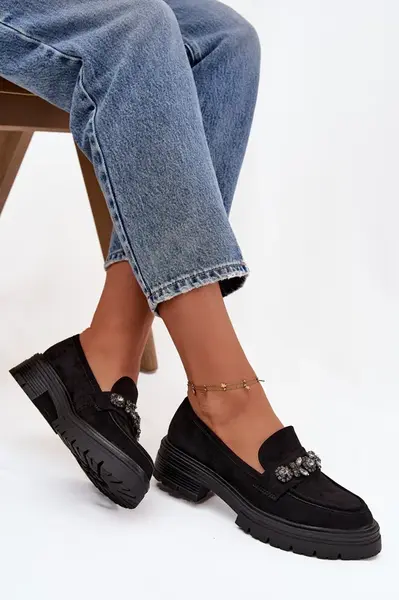 Dámské mokasíny z eko semiše s brož