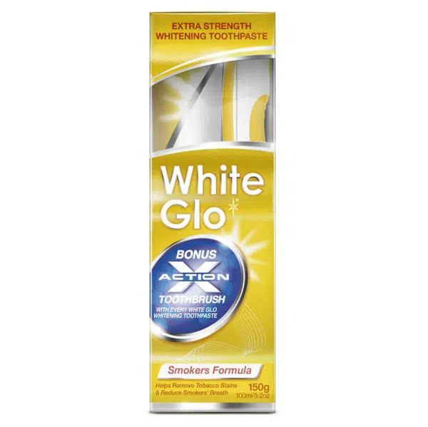 WHITE GLO Smokers zubní pasta pro kuřáky 150 g + kartáček na zuby a mezizubní kartáčky