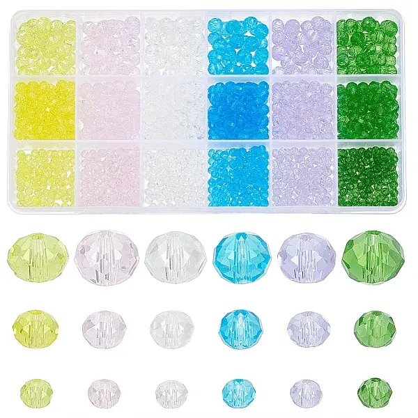 1290-1350Pcs 18 Styles Glass Beads Strands