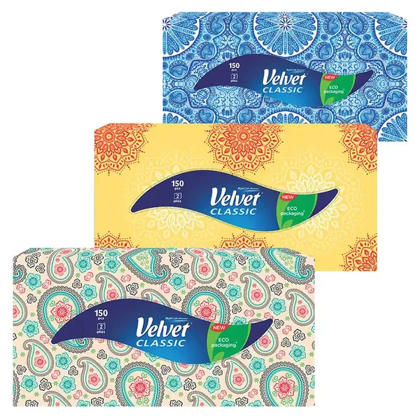 VELVET Classic Papírové kapesníky 2-vrstvé Box 150 kusů