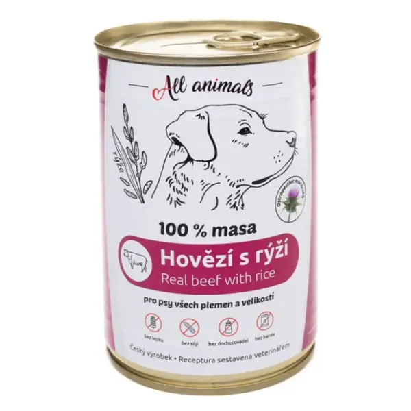 ALL ANIMALS konzerva hovězí mleté s rýží pro psy 400 g