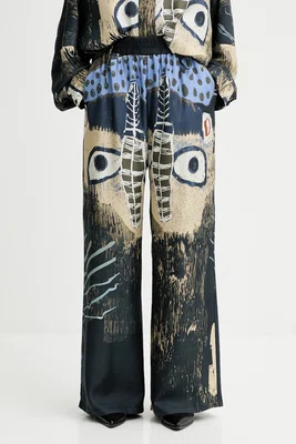 Hedvábné kalhoty MUNTHE ARUM dámské, tmavomodrá barva, high waist, 253140025318