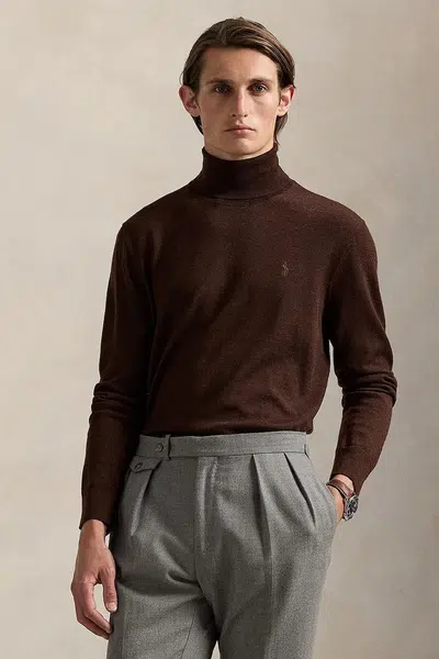 Vlněný svetr Polo Ralph Lauren pánský, hnědá barva, s golfem, 710946145