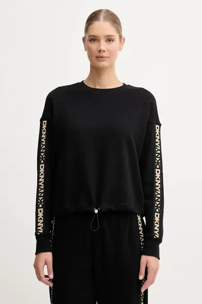 Bavlněná mikina Dkny dámská, černá barva, s aplikací, DP5T1414