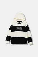 Dětská bavlněná mikina Emporio Armani tmavomodrá barva, s kapucí, vzorovaná, EB000770 AF16135