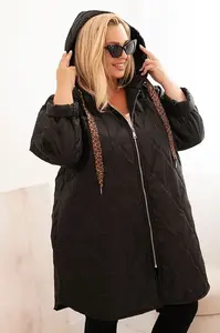 Kesi Włoski Dámská bunda Plus Size prošívaná s kapucí a nápisem HOPE černá