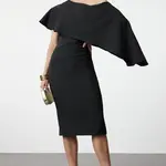 Trendyol Black Fitted Cape Detailed Woven Elegant Evening Dress