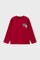 Dětské bavlněné tričko s dlouhým rukávem Mayoral červená barva, s potiskem, 4084