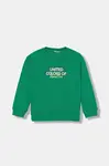Dětská bavlněná mikina United Colors of Benetton zelená barva, s potiskem, 3J70G10JY