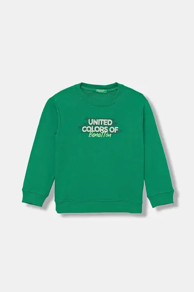 Dětská bavlněná mikina United Colors of Benetton zelená barva, s potiskem, 3J70G10JY