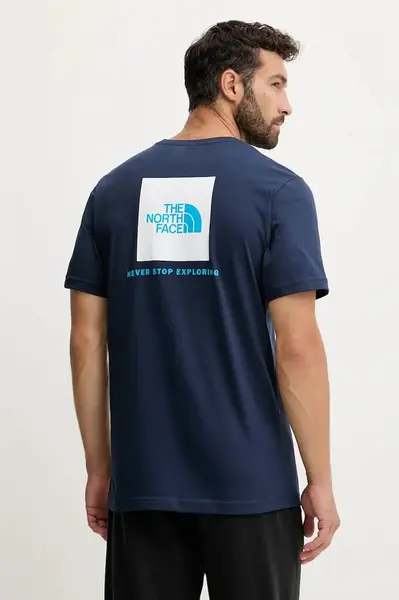 Bavlněné tričko The North Face Redbox pánské, modrá barva, NF0A87NPI851