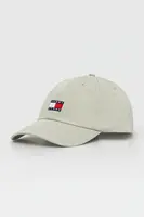 Bavlněná baseballová čepice Tommy Jeans zelená barva, s aplikací
