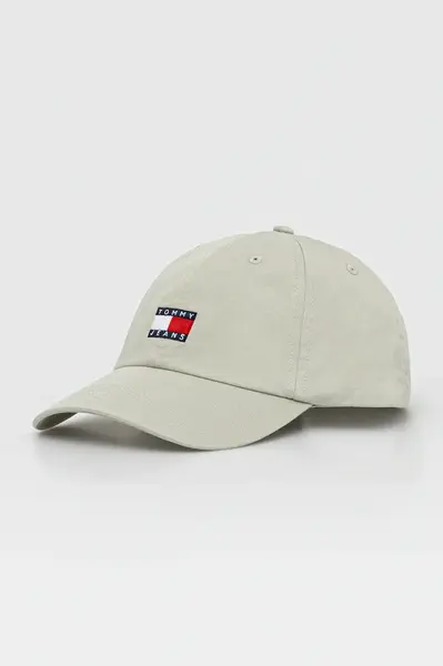 Bavlněná baseballová čepice Tommy Jeans zelená barva, s aplikací