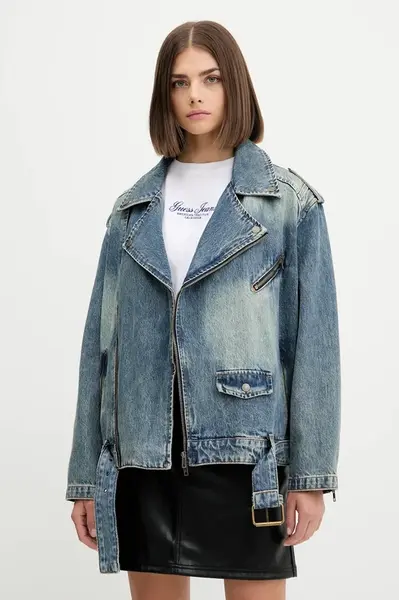 Džínová bunda Guess Originals modrá barva, přechodná, oversize, W5YN70 D4XYZ