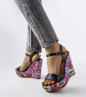 Gemre Black sandals on an embellished wedge Fairmont