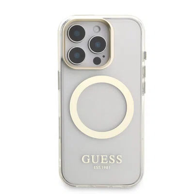 Zadní kryt Guess IML Gold Outline Stand Camera Frame MagSafe pro Apple iPhone 16 Pro, transparentní