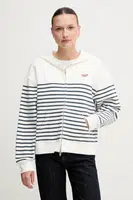 Bavlněná mikina Tommy Jeans dámská, bílá barva, s kapucí, vzorovaná, DW0DW20303