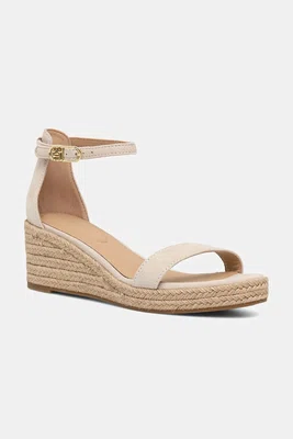 Semišové sandály Tommy Hilfiger SUEDE ANKLE MID WEDGE ESPADRILLE béžová barva, FW0FW08479