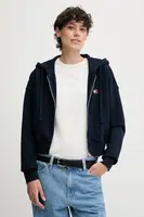 Bavlněná mikina Tommy Jeans dámská, tmavomodrá barva, s kapucí, s aplikací, DW0DW21147