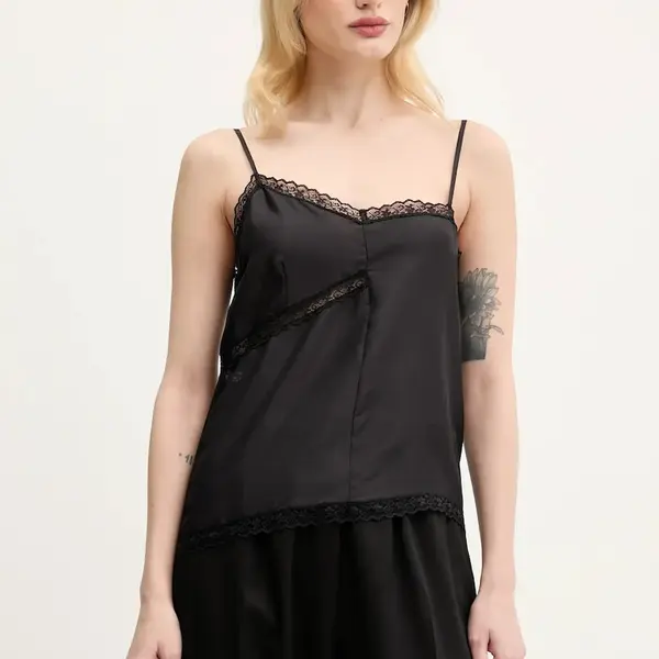 Hedvábná halenka MM6 Maison Margiela dámská, černá barva, hladká, S52NC0344.M35244