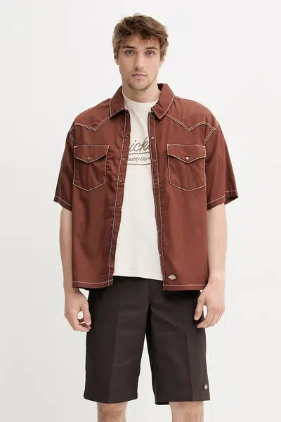 Košile Dickies pánská, hnědá barva, relaxed, s klasickým límcem, DK0A4Z7MK471