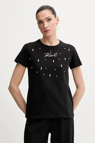 Bavlněné tričko Karl Lagerfeld černá barva, A2W17120