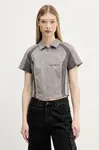 Košile Guess Originals dámská, šedá barva, slim, s klasickým límcem, W5GH0K WGB5B