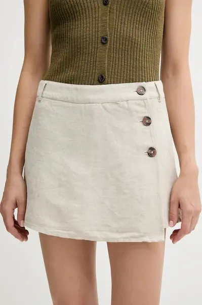 Kalhotová sukně Pepe Jeans dámská, béžová barva, hladká, medium waist, PL901224