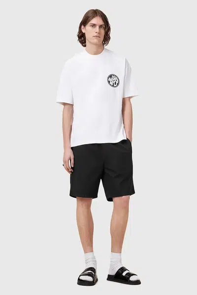 Šortky s příměsí lnu AllSaints HANBURY pánské, černá barva, M022TA