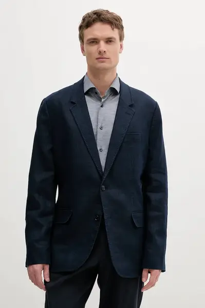Plátěné sako Michael Kors pánské, tmavomodrá barva, CS5100TBEY