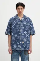 Džínová košile Evisu Monogram AOP Denim SS pánská, modrá barva, relaxed, s klasickým límcem, 2ESHTM5DI1147