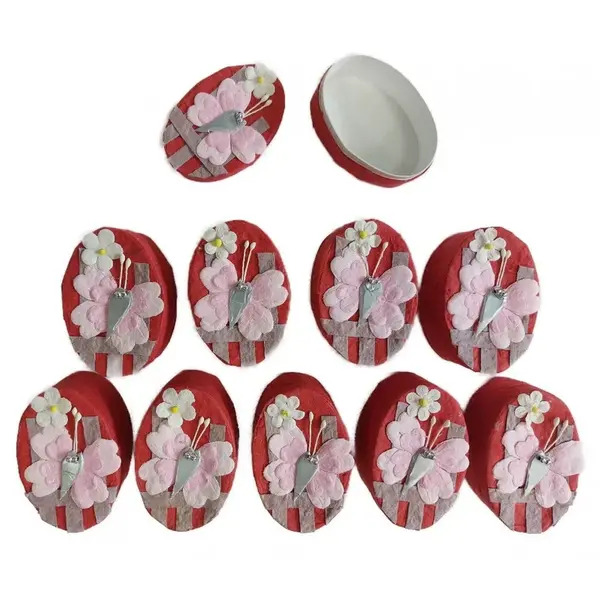 Krabička z ručného papiera oválna červená MOTÝĽ 10ks-MOVEO