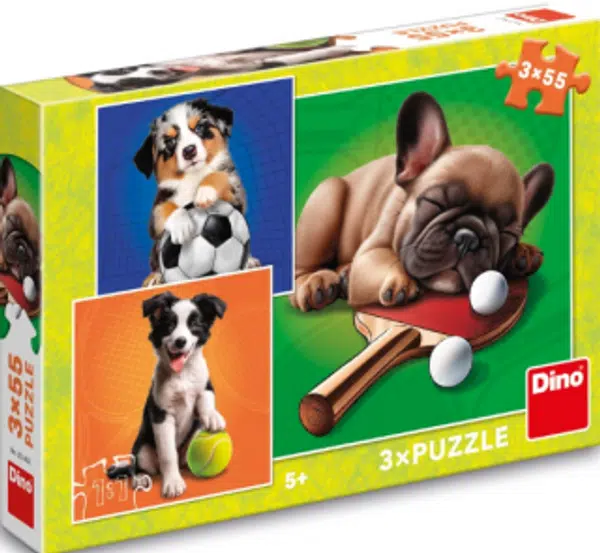 Puzzle Psí sportovci 3x55 dílků