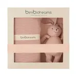 Darčekový set BIMBIDREAMS - ružová pletená deka so zajkom