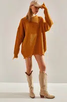 Bianco Lucci Women's Thessaloniki Knitted Openwork Detailed Oversize Knitwear Sweater