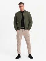 Ombre Men's quilted bomber jacket with metal zippers - dark olive green