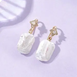 Rectangle Natural Keshi Pearl Dangle Earrings