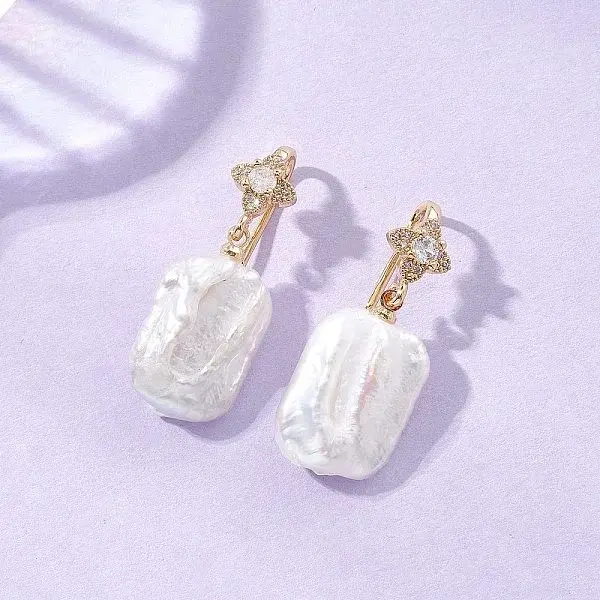 Rectangle Natural Keshi Pearl Dangle Earrings