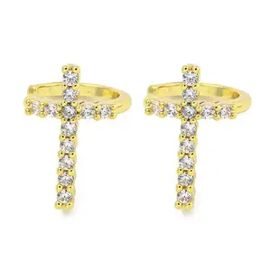 Brass Micro Pave Cubic Zirconia Cuff Earrings