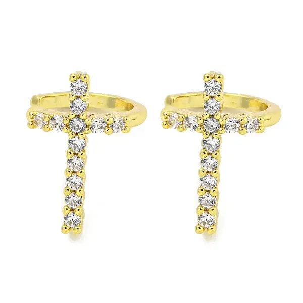 Brass Micro Pave Cubic Zirconia Cuff Earrings