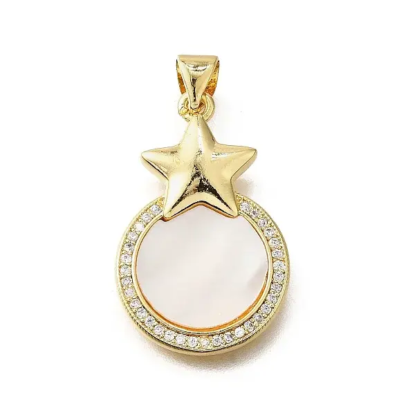 Brass Micro Pave Cubic Zirconia Shell Pendants