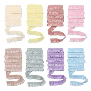 8Pcs 8 Colors 1M Polyester Ruffled Elastic Lace Trim