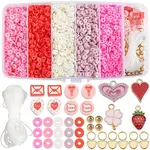 Valentine's Day Theme DIY Polymer Clay Beads & Alloy Enamel Charm Stretch Bracelets Making Kits