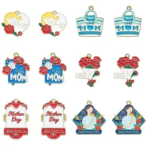 30Pcs 6 Styles Mother's Day Alloy Enamel Pendants