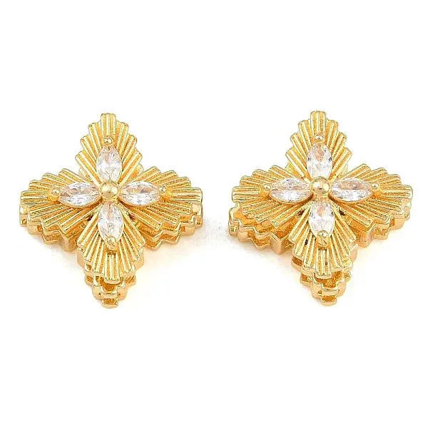 Brass Micro Pave Clear Cubic Zirconia Beads