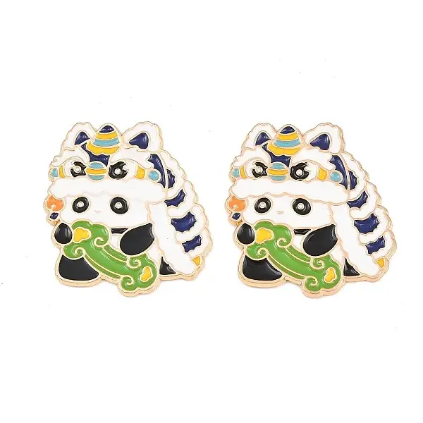 Chinese Lion Dance Panda Alloy Enamel Cabochons