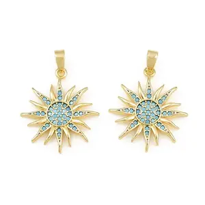 Brass Micro Pave Sky Blue Cubic Zirconia Pendants