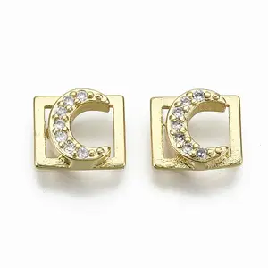 Brass Micro Pave Clear Cubic Zirconia Cabochons