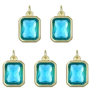 5Pcs Rectangle Brass Micro Pave Cubic Zirconia Charms